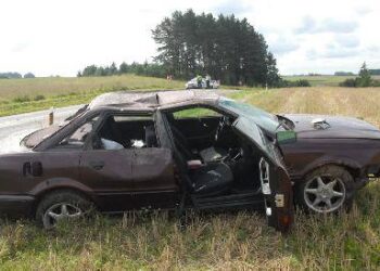 Audi 80“ nulėkė nuo kelio, vertėsi ir sustojo ant ratų. Jono JUNEVIČIAUS nuotr.
