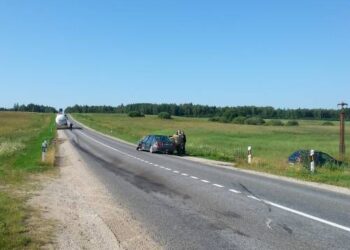 Būrelis vyrų stoviniavo prie sudaužytos „Audi“.