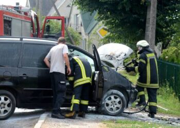 Automobilis užsidegė gatvėje tarp dviejų autoservisų. Autoriaus nuotr.