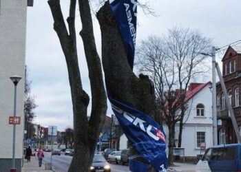 Nuplėštą „Ragintos“ reklamą teko apvynioti aplink medį.