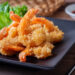 Fried shrimp and vegetable on plate