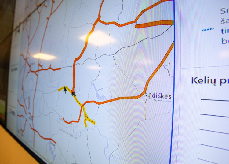 Pristatytas interaktyvus keliu prieiuros iema emelapis. 2024-01-30, Kaunas (Teodoras Biliunas/BNS)