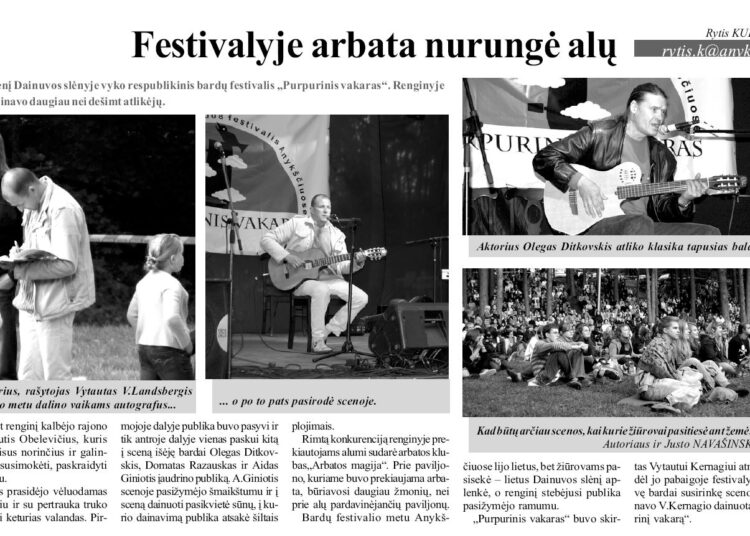 Taip atrodė „Anykštos“ reportažas apie pirmąjį „Purpurinio vakaro“ festivalį, surengtą 2008 metų paskutinį vasaros savaitgalį.