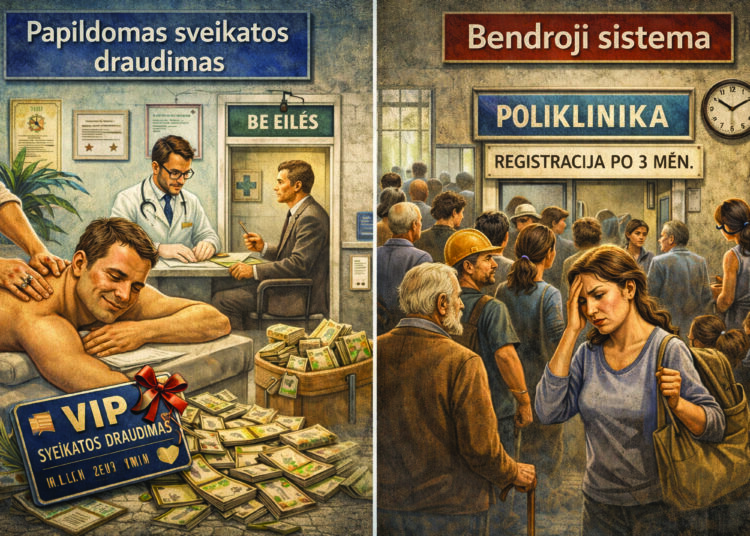 Norint patekti pas gydytojus, pacientams eilėse kartais tenka laukti pusmetį ir ilgiau. Papildomu (savanorišku) sveikatos draudimu už savivaldybės biudžeto lėšas apdrausti valdininkai eiles pas gydytojus galės pamiršti.				          Dirbtinio intelekto sugeneruota iliustracija