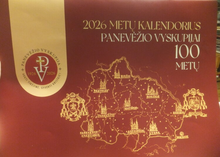 Panevėžio vyskupijos 100 metų jubiliejui pašvęsto kalendoriaus puslapiai.