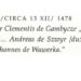 Kasparo iš Anykščių studijavimo 1478 metais Krokuvos karališkame Jogailos universitete patvirtinimas „Album studiosorum Universitatis Cracoviensis“.