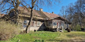 Medinis Jakšiškio dvaro rūmų pagrindinis pastatas kol kas dar su stogu, o apie jo gyvybę praneša keturi šunys.