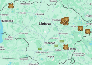 Lietuvoje pastbėtų meškų žemėlapis.