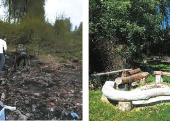 Vikonių bendruomenės erdvė prieš sutvarkymą ir... po to, kai darbai jau atlikti.