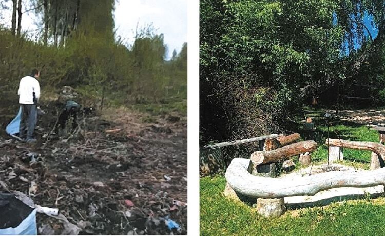 Vikonių bendruomenės erdvė prieš sutvarkymą ir... po to, kai darbai jau atlikti.
